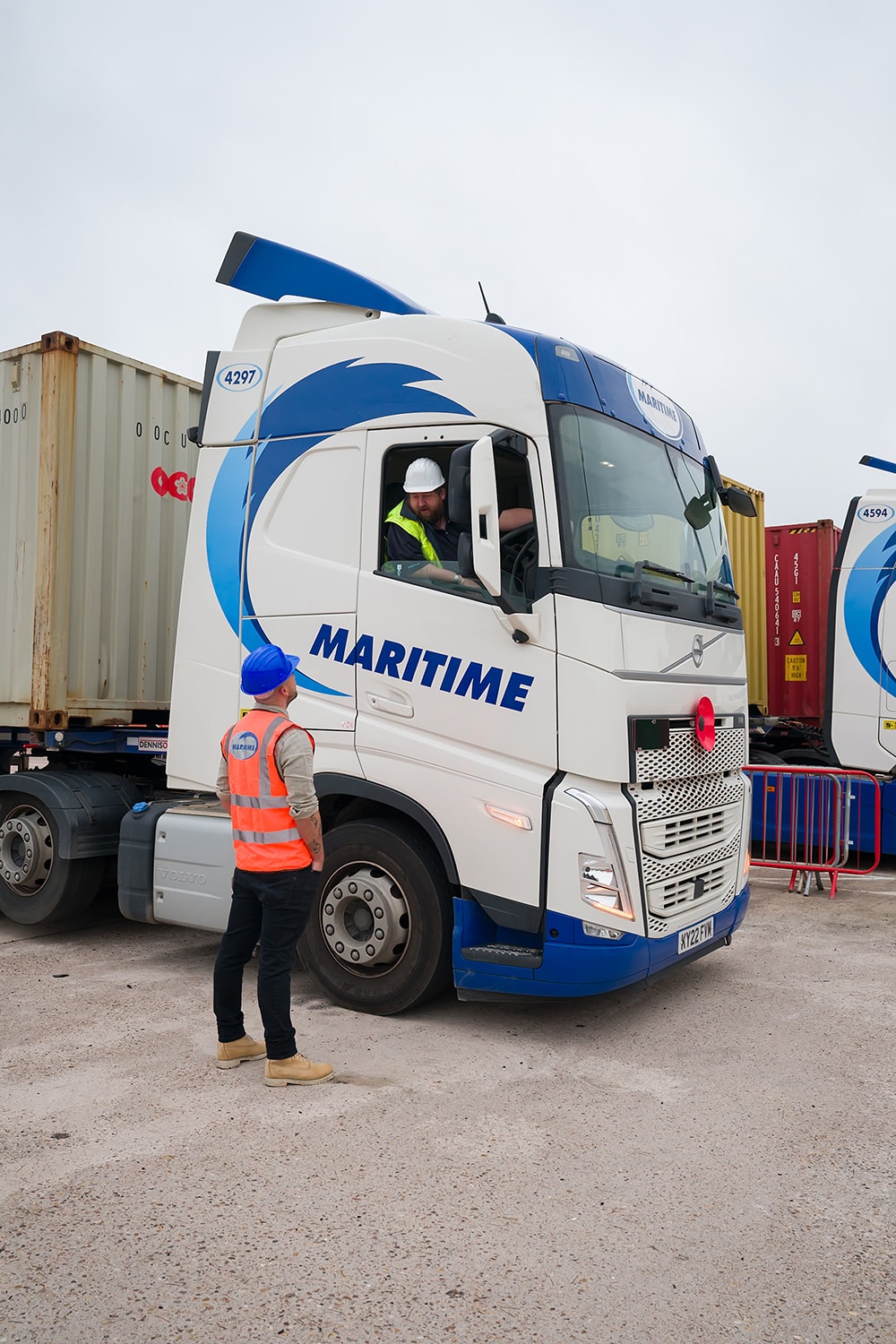 Person standing outside Maritime lorry